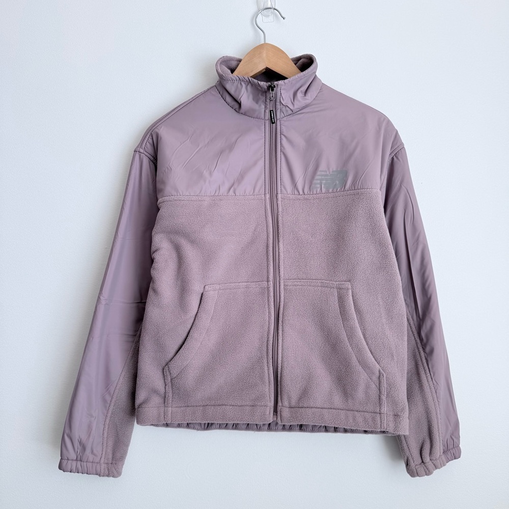 New Balance Women's Cozy Fleece Full Zip Jacket, Pale Mauve, Pockets, Size S